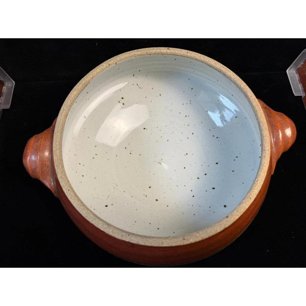Handmade Studio Pottery Serving‎ Bowl with Handles Terracotta Speckled Glaze